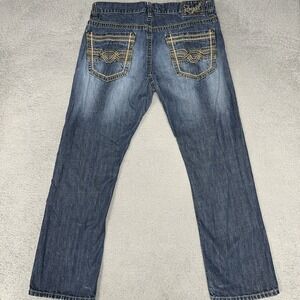 Royal Premium Jeans Men's 36x30 Blue Denim Embroider Pockets Straight Leg Pants